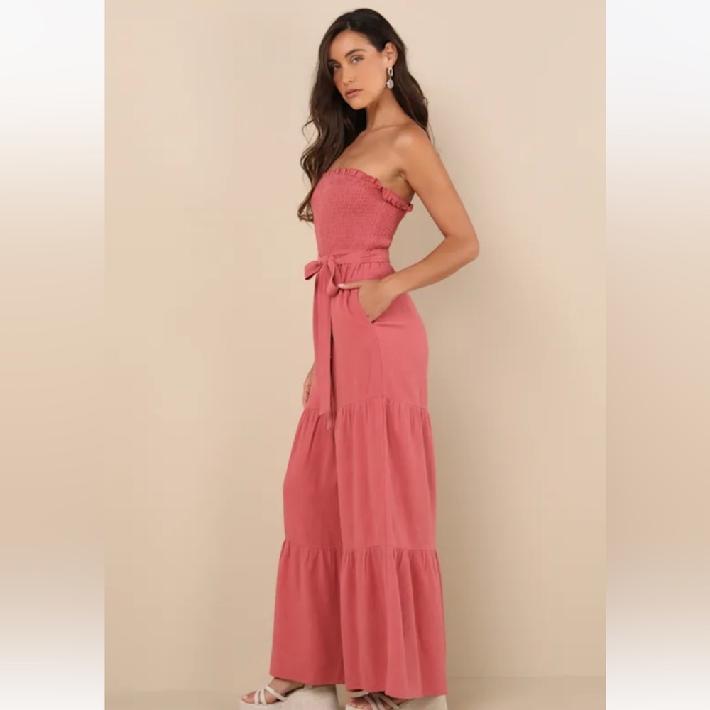 NWT Lulus Linen Strapless Jumpsuit with pockets NEVER WORN